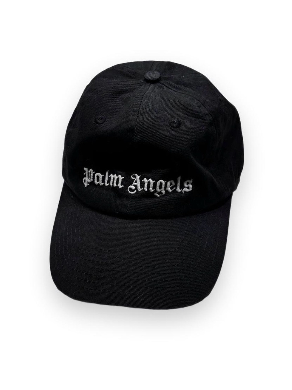 Palm Angels Black Cap with White Script Logo